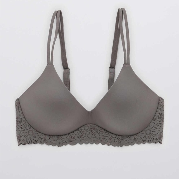 NWT AERIE Real Sunnie Wireless push up bra in grey size 32DD / 32E flower lace - Picture 1 of 9